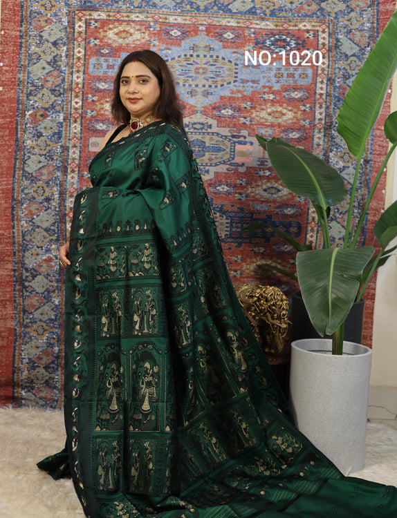 Bottle Green Baluchari Silk Saree - photo 1