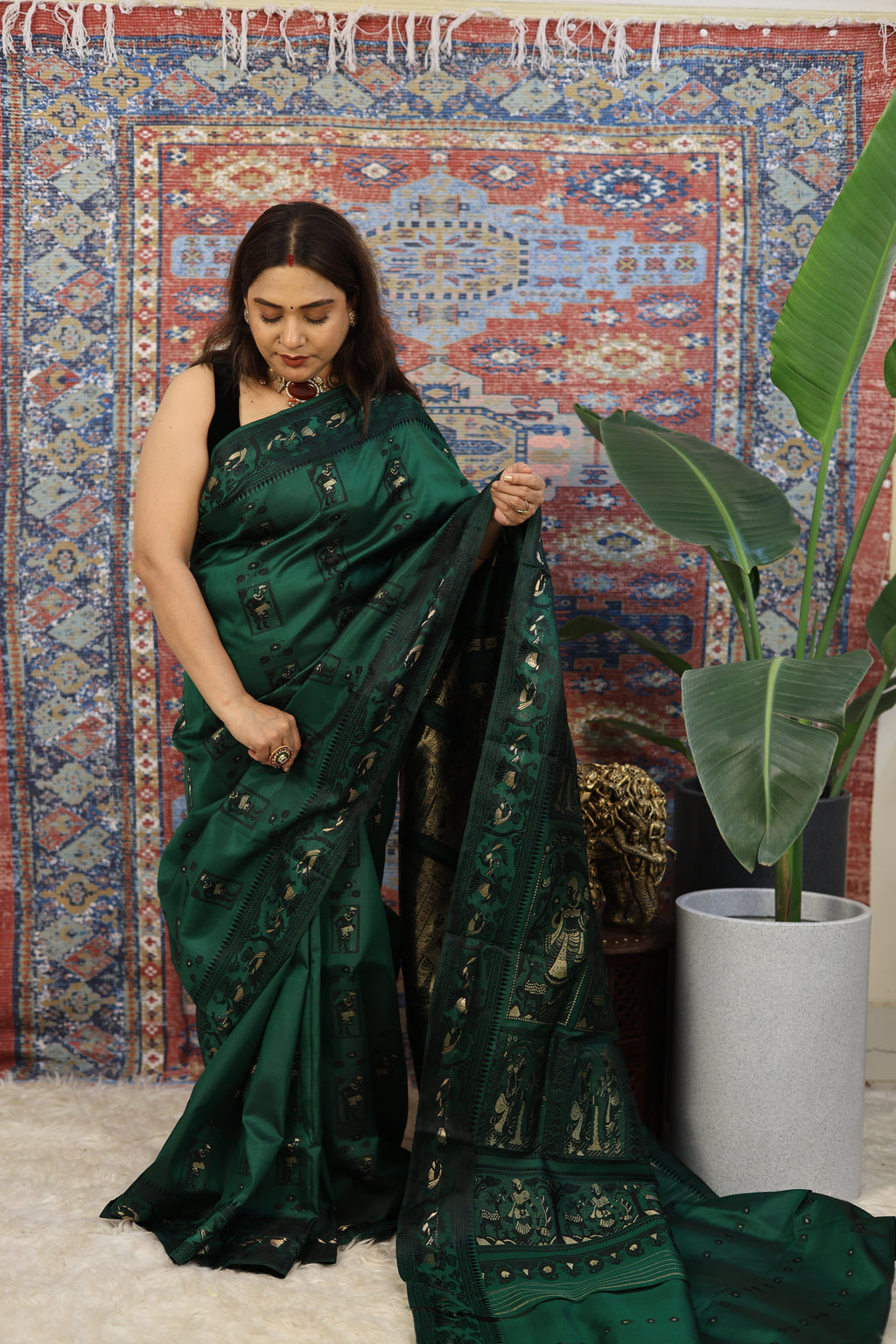 Bottle Green Baluchari Silk Saree - photo 2