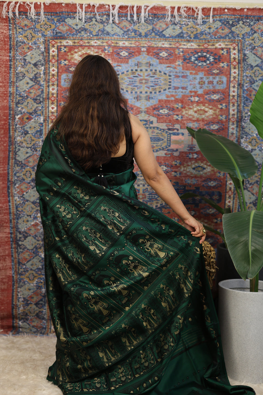 Bottle Green Baluchari Silk Saree - photo 4