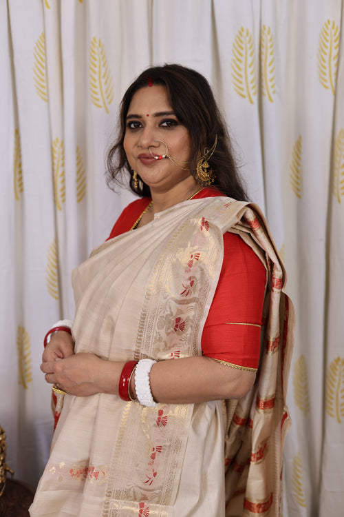 Off White Swarnachari Silk Saree - photo 2