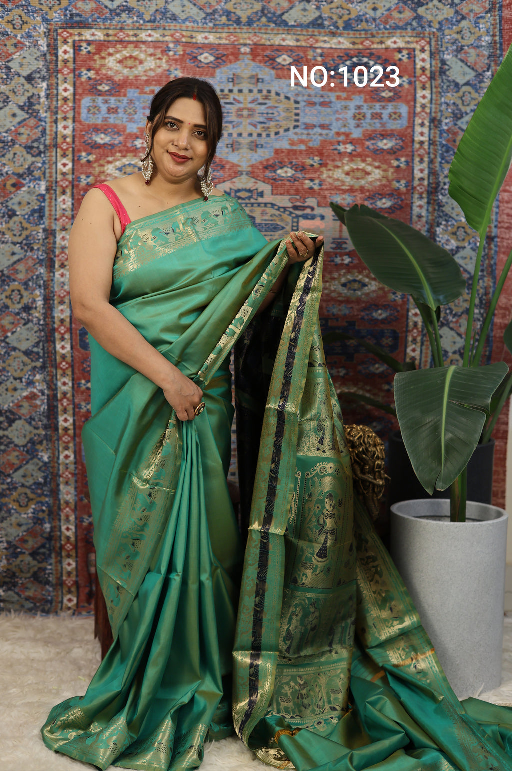 Sea Green Swarnachari Silk Saree - photo 1