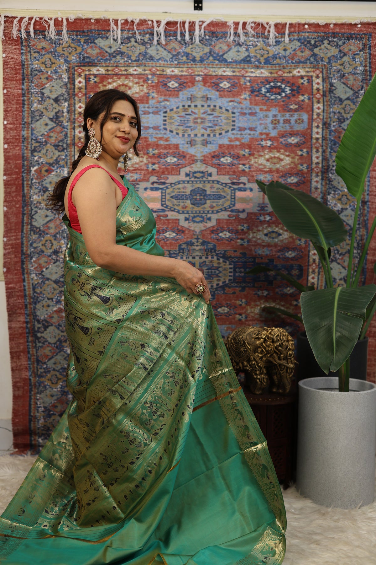 Sea Green Swarnachari Silk Saree - photo 2