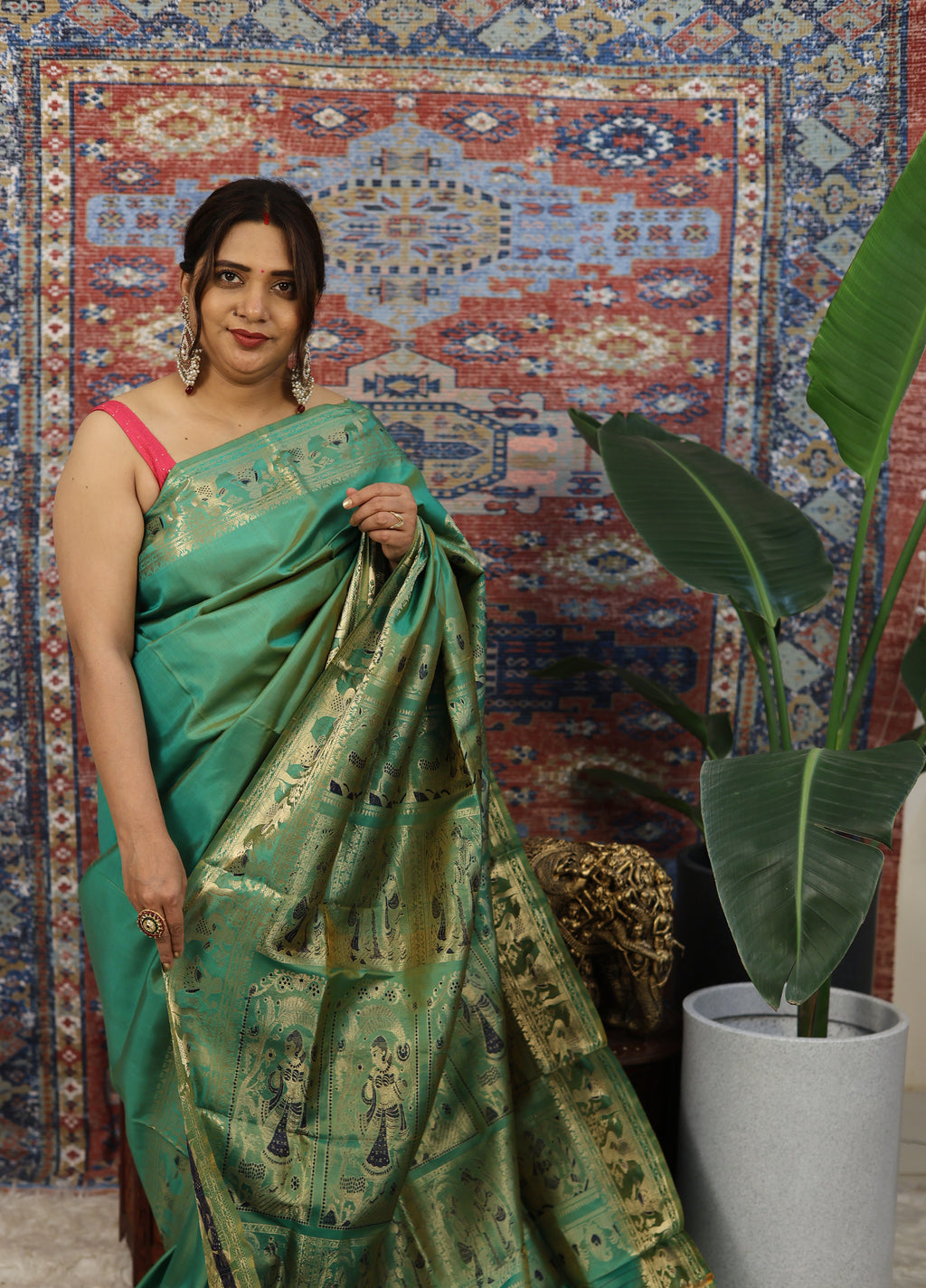 Sea Green Swarnachari Silk Saree - photo 3