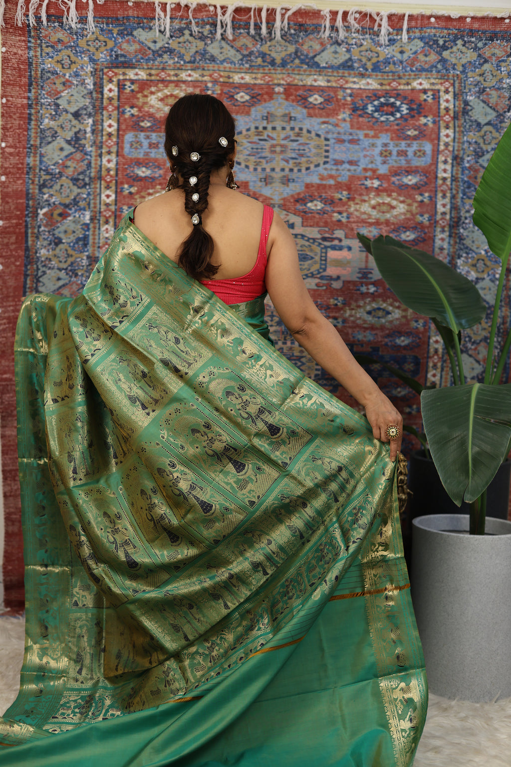 Sea Green Swarnachari Silk Saree - photo 4