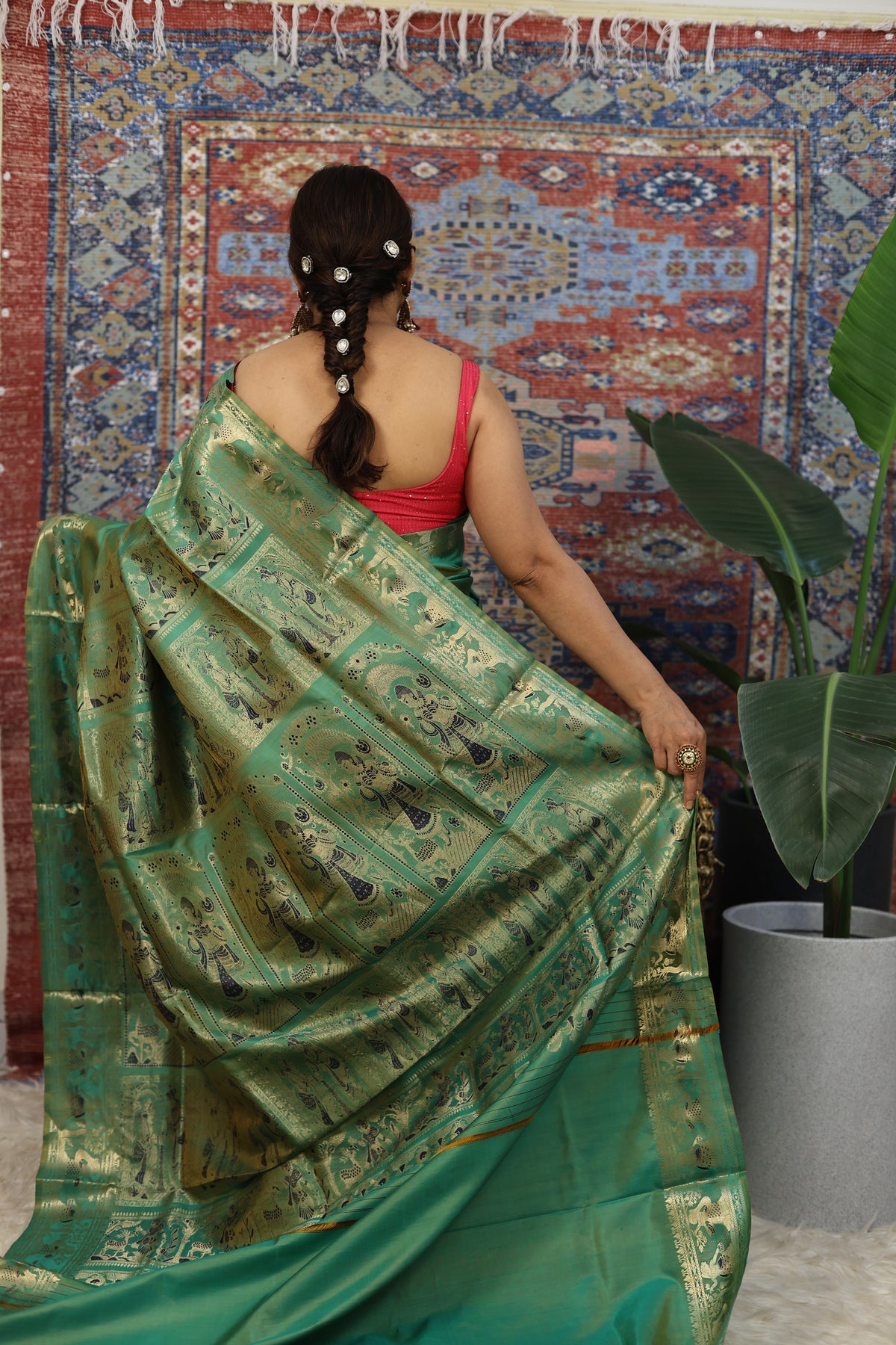 Sea Green Swarnachari Silk Saree - photo 4