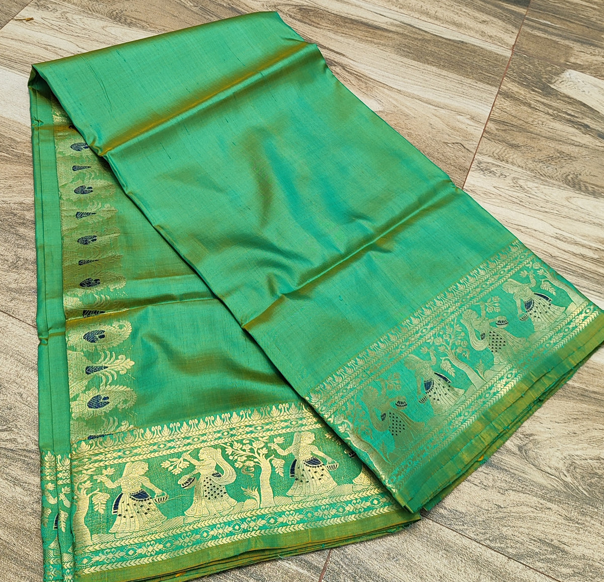 Sea Green Swarnachari Silk Saree - photo 5