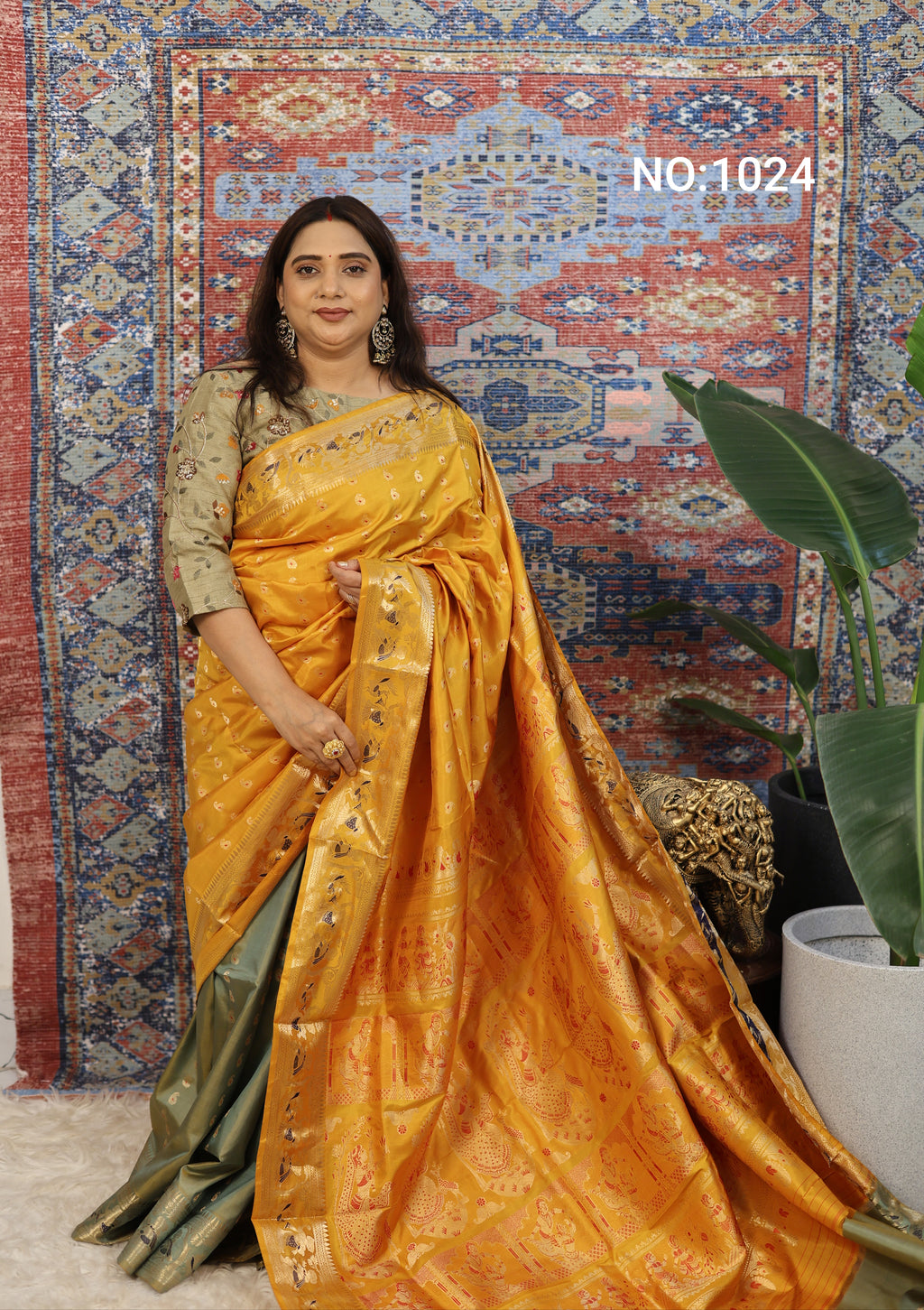 Mustard Yellow Swarnachari Silk Saree - photo 1