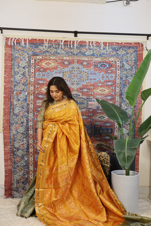 Mustard Yellow Swarnachari Silk Saree - photo 2
