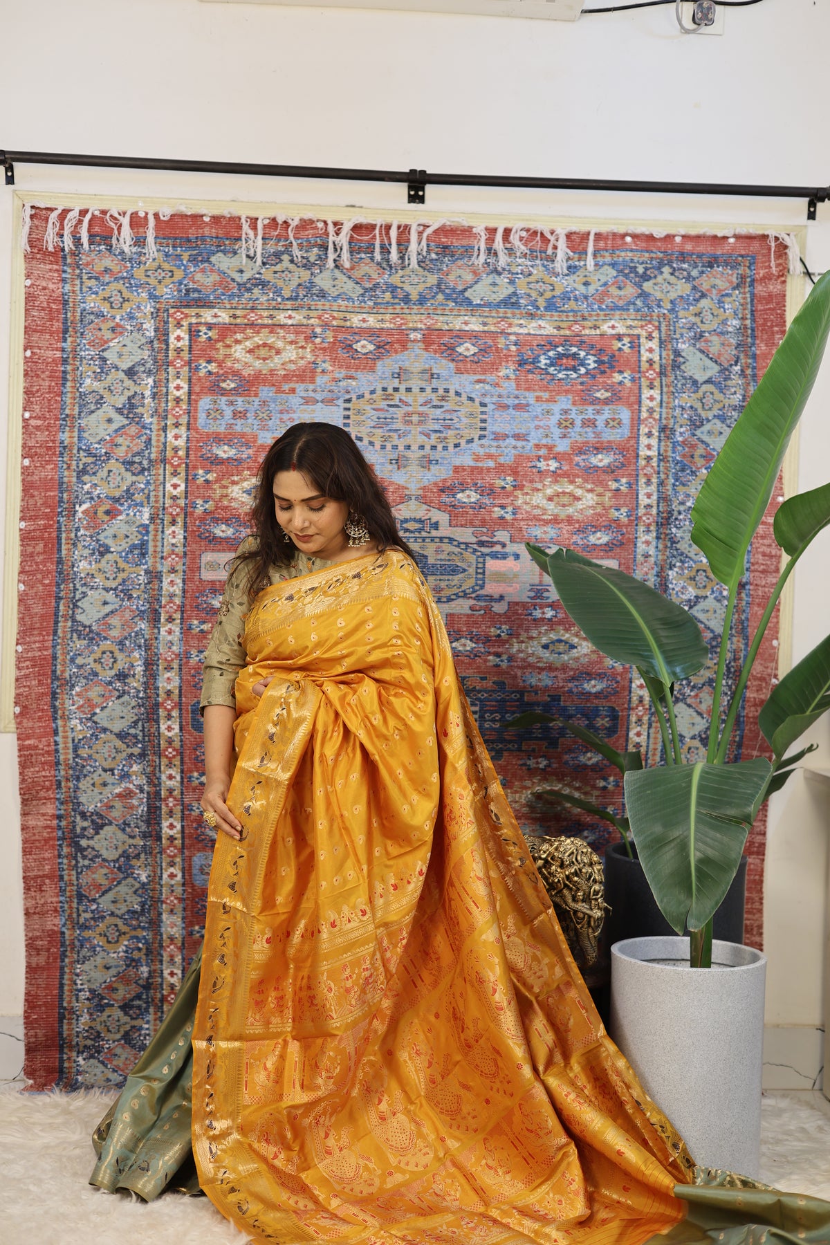 Mustard Yellow Swarnachari Silk Saree - photo 2
