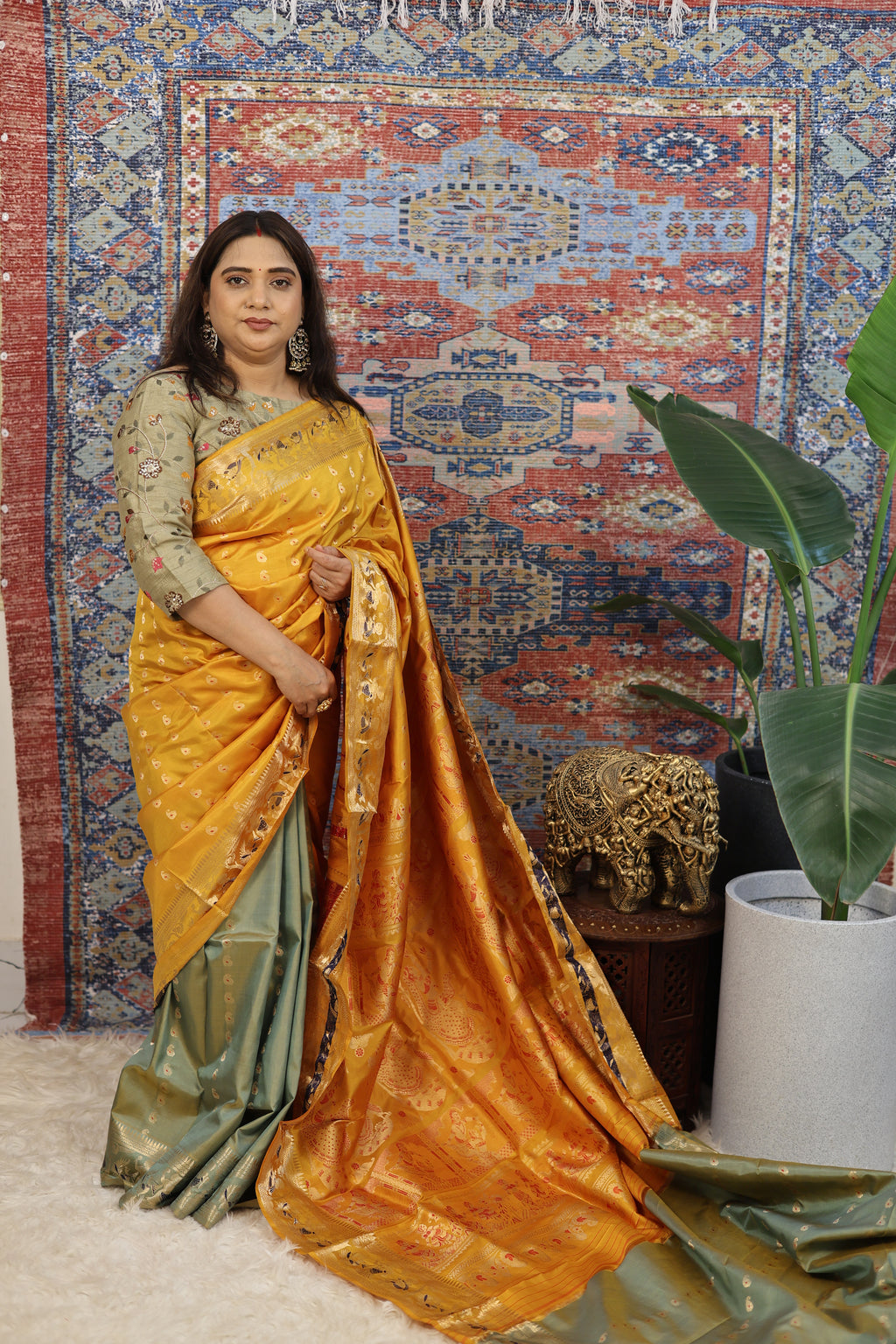 Mustard Yellow Swarnachari Silk Saree - photo 3