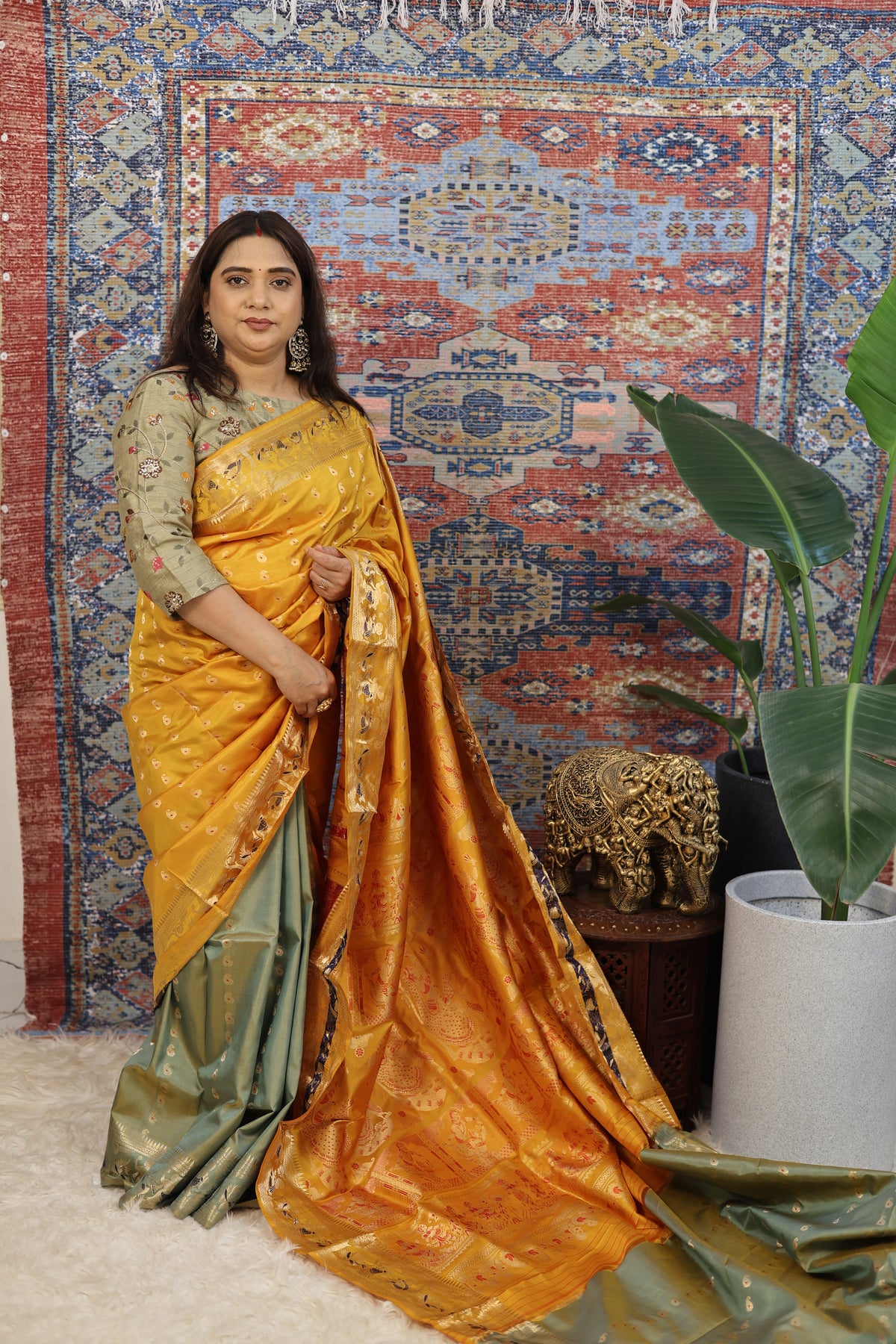 Mustard Yellow Swarnachari Silk Saree - photo 3